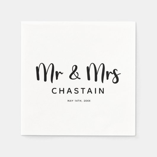 Einfache Mr. & Mrs. | Hochzeitsmonogramm Serviette (Vorderseite)