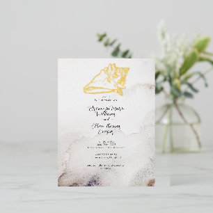 Einfache Muschel-Sandstrand-Hochzeitseinladung Folie Einladungspostkarte