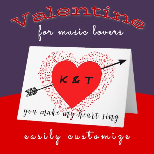 Einfache Musik Thema Schwarz und Rot Valentinstag Karte