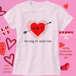 Einfache Musik Thema Schwarz und Rot Valentinstag T-Shirt