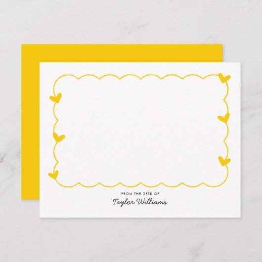 Einfache Mustard Wavy Border Heart Stationierung Mitteilungskarte (Vorne/Hinten)