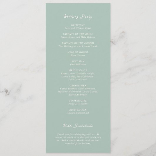 Einfache Mute Grüne Hochzeit Programm (Rückseite)