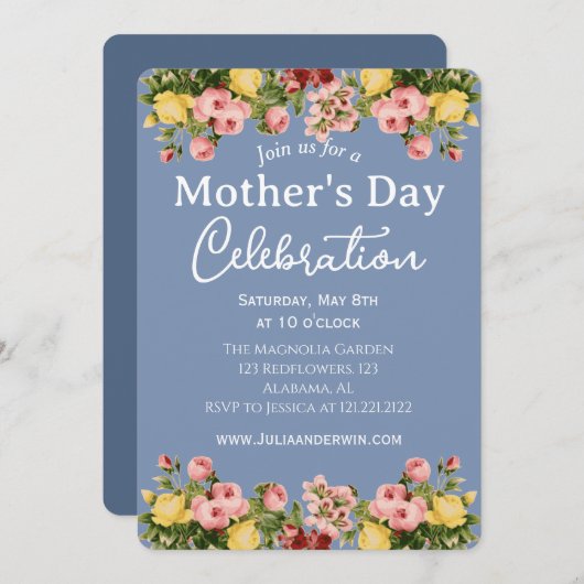 Einfache Muttertagsfeier | Blumenthema Einladung (Vorne/Hinten)
