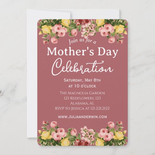 Einfache Muttertagsfeier | Blumenthema Einladung (Vorderseite)