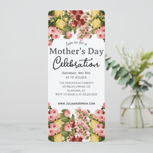 Einfache Muttertagsfeier | Blumenthema Einladung (Stehend Vorderseite)