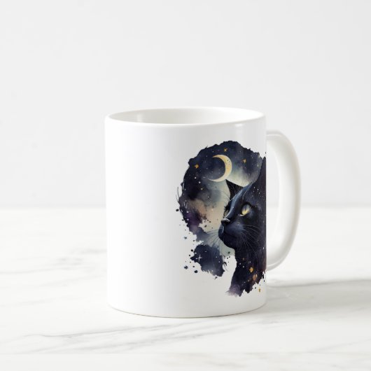 Einfache Mystic Cat Crescent Moon Starlight Clean Kaffeetasse (VorderseiteRechts)
