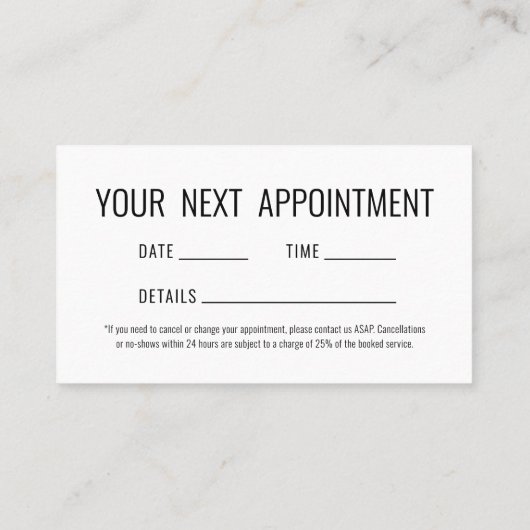 Einfache nächste Ernennung Visitenkarte (Rückseite)