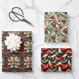 Einfache Nahtlose Weihnachten Rot und Grün Ornamen Geschenkpapier Set