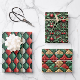 Einfache Nahtlose Weihnachten Rot und Grün Ornamen Geschenkpapier Set
