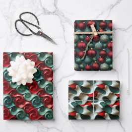 Einfache Nahtlose Weihnachten Rot und Grün Ornamen Geschenkpapier Set