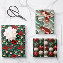 Einfache Nahtlose Weihnachten Rot und Grün Ornamen Geschenkpapier Set