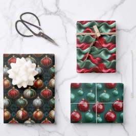 Einfache Nahtlose Weihnachten Rot und Grün Ornamen Geschenkpapier Set