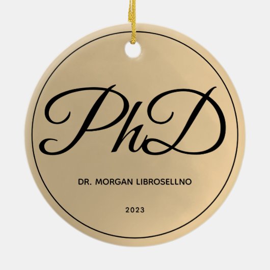 Einfache Name Gold PhD-Abschluss Keramik Ornament (Hinten)