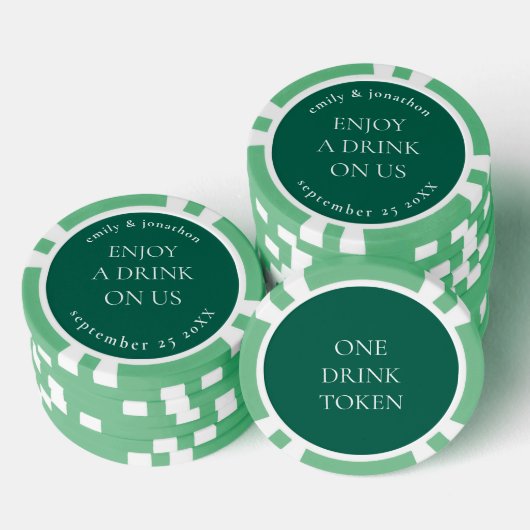 Einfache Namen Datum Hochzeit Smaragdgetränk Token Pokerchips (Stapel)