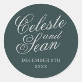 Einfache Namen Hochzeitdatum Gefälligkeitsumschlag Runder Aufkleber (Vorderseite)