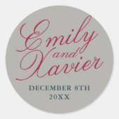 Einfache Namen Hochzeitdatum Gefälligkeitsumschlag Runder Aufkleber (Vorderseite)