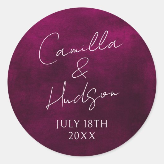 Einfache Namen Hochzeitdatum Gefälligkeitsumschlag Runder Aufkleber (Vorderseite)