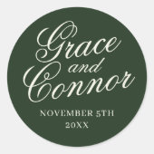 Einfache Namen Hochzeitdatum Gefälligkeitsumschlag Runder Aufkleber (Vorderseite)