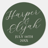 Einfache Namen Hochzeitdatum Gefälligkeitsumschlag Runder Aufkleber (Vorderseite)