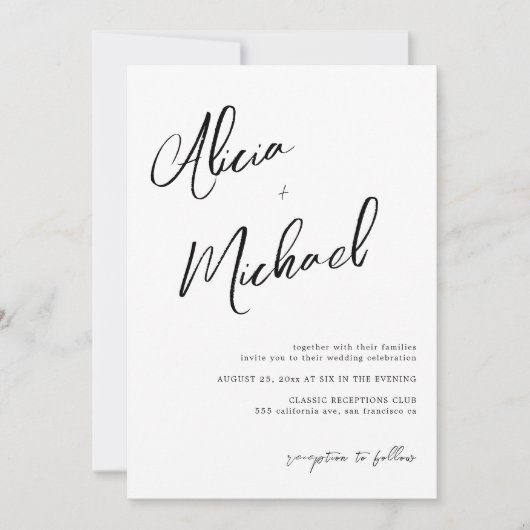 Einfache Namen Skript QR CODE Hochzeit Einladung (Vorderseite)