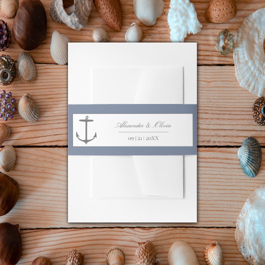Einfache Nautic Anchor-Hochzeit | Dusty Blue Einladungsbanderole