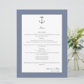 Einfache Nautic Anchor-Hochzeit | Dusty Blue Menükarte (Stehend Vorderseite)