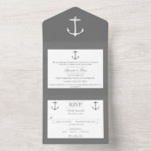 Einfache Nautic Anchor-Hochzeit | Grau All In One Einladung (Innen Boden)