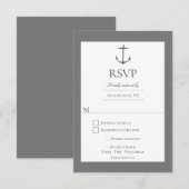 Einfache Nautic Anchor-Hochzeit | Grau RSVP Karte (Vorne/Hinten)