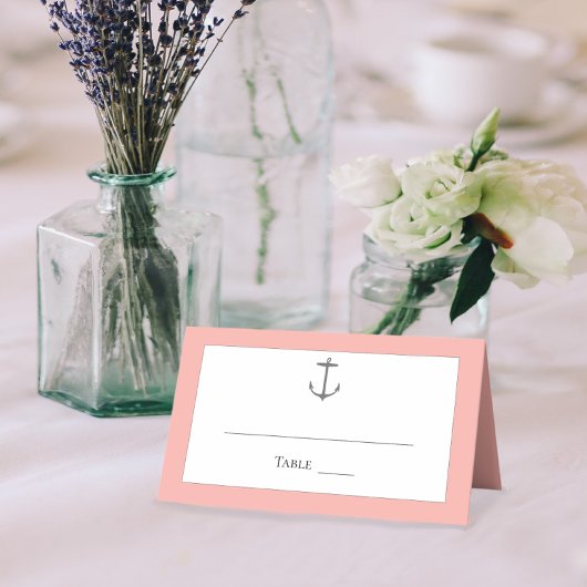 Einfache Nautic Anchor-Hochzeit | Korallen Platzkarte