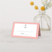 Einfache Nautic Anchor-Hochzeit | Korallen Platzkarte (Vorderseite)