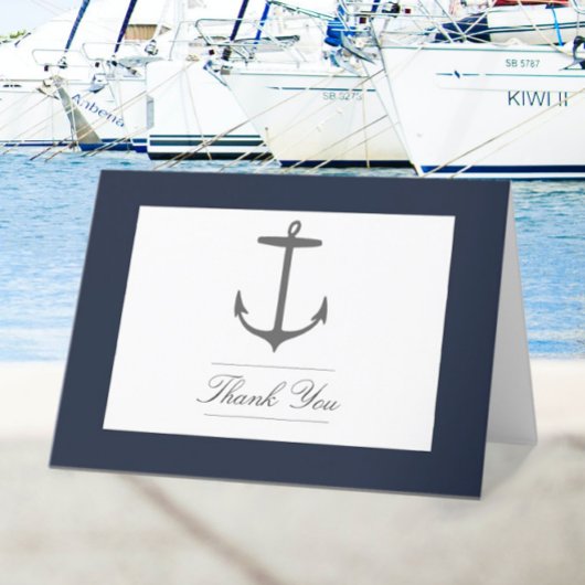Einfache Nautic Anchor-Hochzeit | Marineblau Dankeskarte