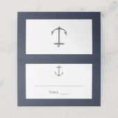 Einfache Nautic Anchor-Hochzeit | Marineblau Platzkarte (Außenseite Aufgefaltet)