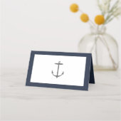 Einfache Nautic Anchor-Hochzeit | Marineblau Platzkarte (Rückseite)