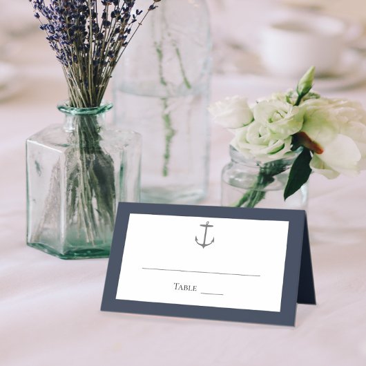 Einfache Nautic Anchor-Hochzeit | Marineblau Platzkarte