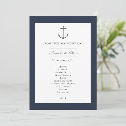 Einfache Nautic Anchor-Hochzeit | Marineblau Programm (Stehend Vorderseite)