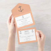 Einfache Nautic Anchor-Hochzeit | Peach All In One Einladung (Abreißen)