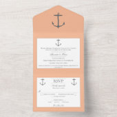 Einfache Nautic Anchor-Hochzeit | Peach All In One Einladung (Innen Boden)