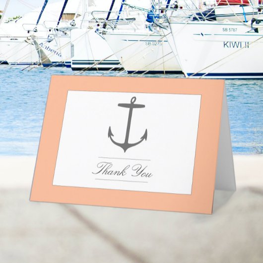 Einfache Nautic Anchor-Hochzeit | Peach Dankeskarte