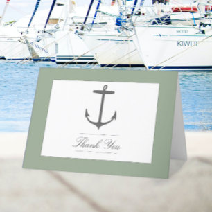 Einfache Nautic Anchor-Hochzeit Sage Green Dankeskarte