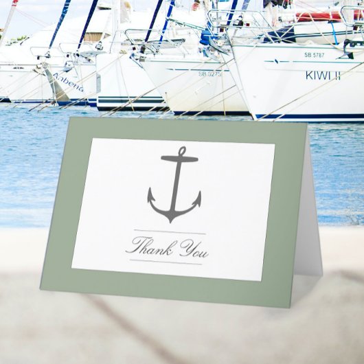 Einfache Nautic Anchor-Hochzeit | Sage Green Dankeskarte