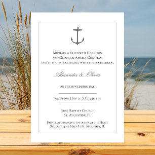 Einfache Nautic Anchor-Hochzeit weiß Einladung