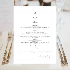 Einfache Nautic Anchor-Hochzeit | weiß Menükarte