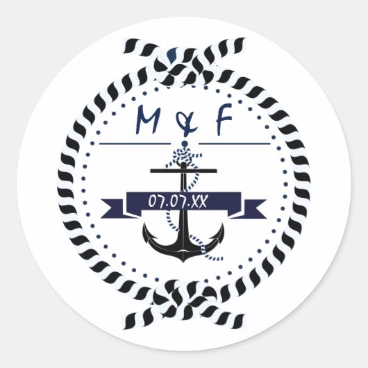 Einfache Nautical Anchor Beach Hochzeitsticker Runder Aufkleber (Vorderseite)