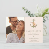 Einfache Nautical Boho Blumenhochzeit retten das D Einladung (Stehend Vorderseite)