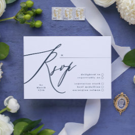 Einfache Navy Blau und Weiß Moderne Kalligrafie RSVP Karte