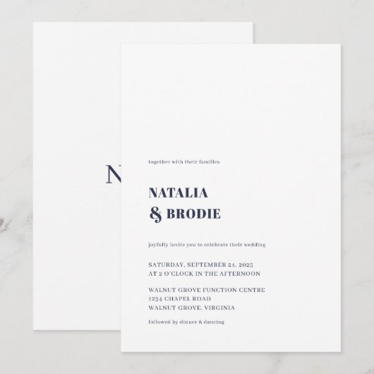 Einfache NAVY BLAU und White Weditation Einladung (Vorne/Hinten)