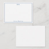 Einfache Navy Blue 2 Monogram Name Minimale Grenze Mitteilungskarte (Vorne/Hinten)