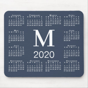 Einfache Navy Blue and White Monogram 2020 Kalende Mousepad