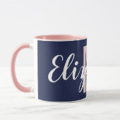 Einfache Navy Blue Blank Pink Handschrift Monogram Tasse (Links)