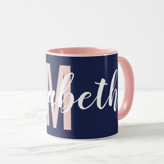 Einfache Navy Blue Blank Pink Handschrift Monogram Tasse (VorderseiteRechts)